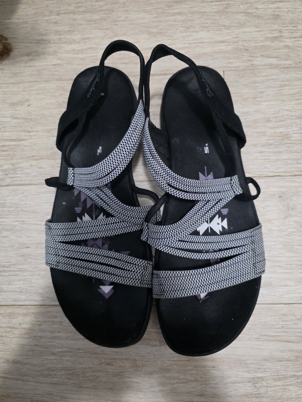 Skechers Black and Gray Strappy Slingback Sandals for Women